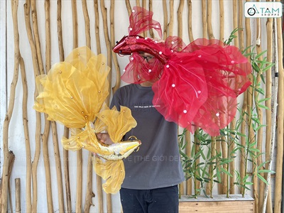 Mô hình cá chép decor thân xốp gắn ngọc [Dáng thon - Nhiều màu] mình 28cm D60cm TCV-CA-07